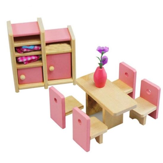 Mini Piano 1:12 Échelle Pour Maison De Poupée - Modèle En Bois Rose Avec Tabouret