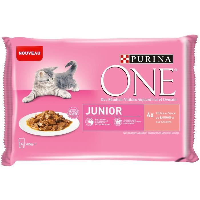 PURINA ONE Junior - Sachet fraîcheur au saumon - Pour chaton de 1 à 12 mois - 4 x 85 g