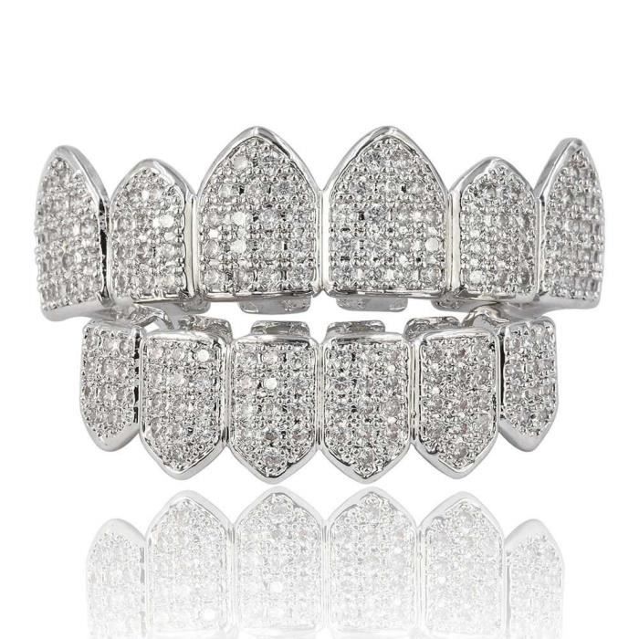 Boucles d'oreille PLUPW Femmes en or 18 carats plaqué macro Pave Cz Iced-out Grillz avec des barres de moulage supplémentaire Includ