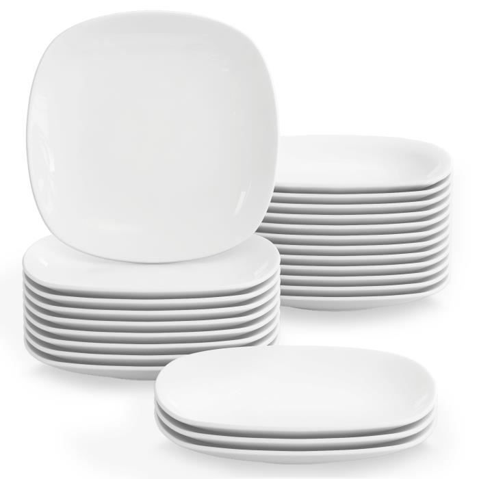 Malacasa Série ELISA 24pcs Service Assiettes Porcelaine Plat Dessert 7.5-/19*19*2cm Service de Table Céramique
