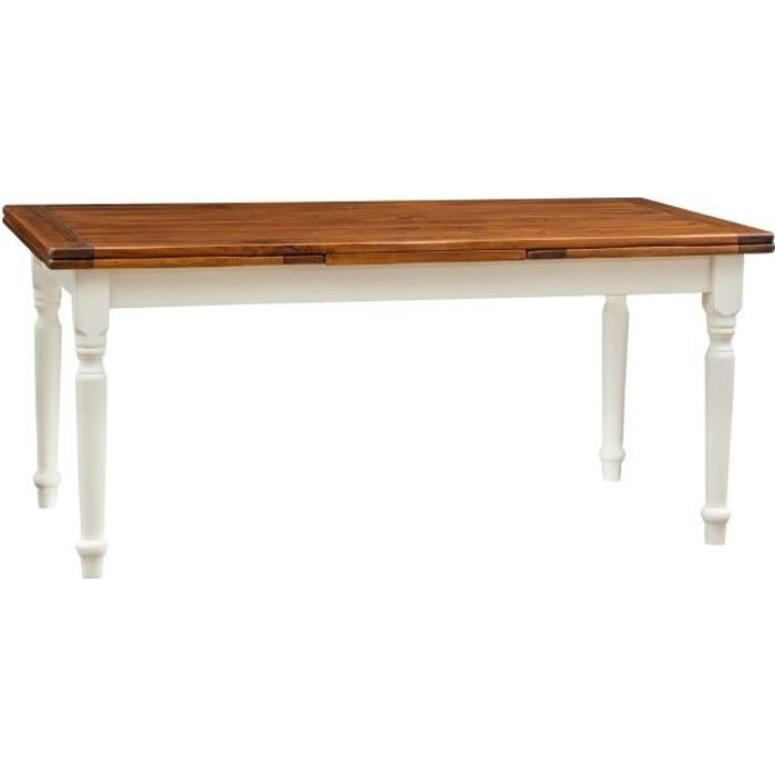 Table à rallonge champêtre en bois massif structure chaux chaux chaux sur plan en noyer antique L180xPR90xH80 cm