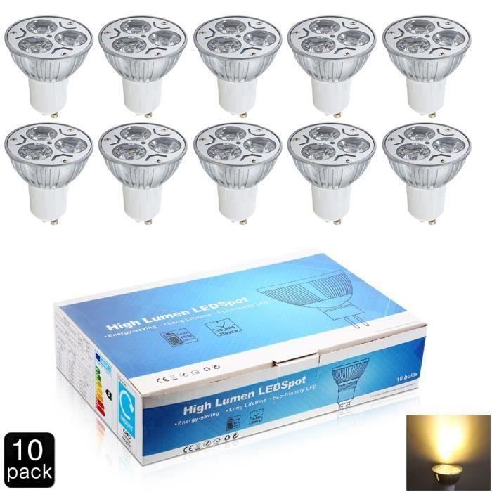 ELINKUME Lot de 10 ampoules spots à LED à basse consommation et forte puissance Blanc chaud 2800 à 3000 K Culot GU10 3W 360 lm