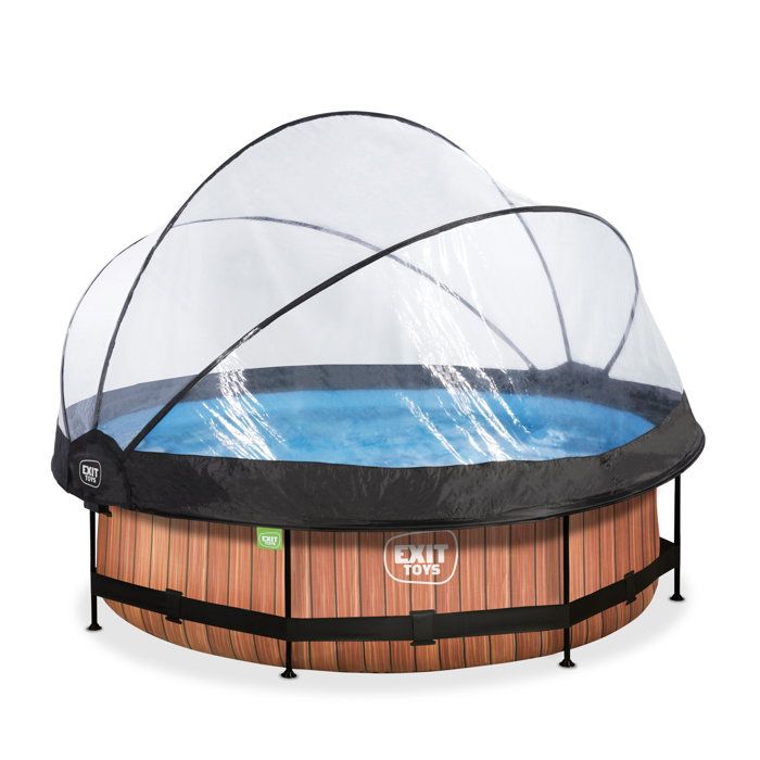 Piscine couverte EXIT Wood ø300x76cm avec pompe filtrante - marron