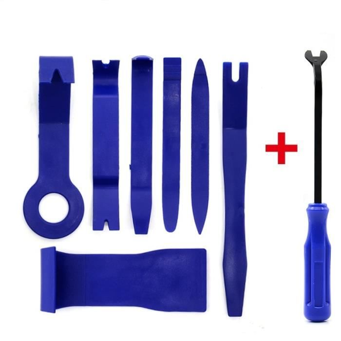 Kit d'outils d'ouverture à levier de traction pour vitres de voiture, 12 pièces, Film de teinte, Clip de pann Blue with 7pcs
