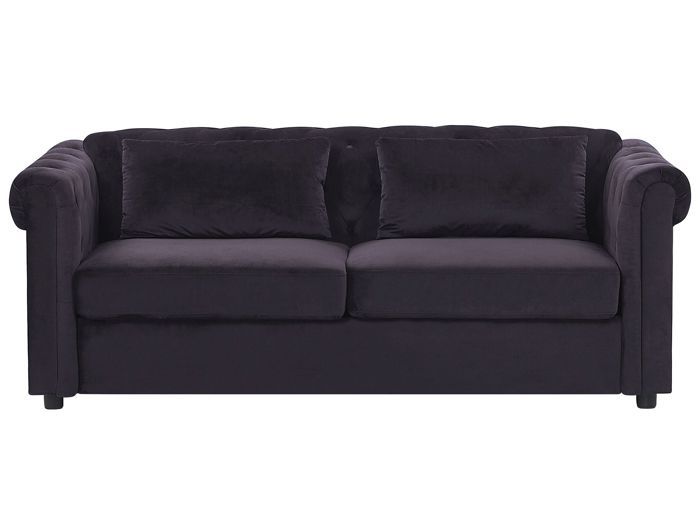 Beliani - Canapé convertible 3 places en velours noir CHESTERFIELD