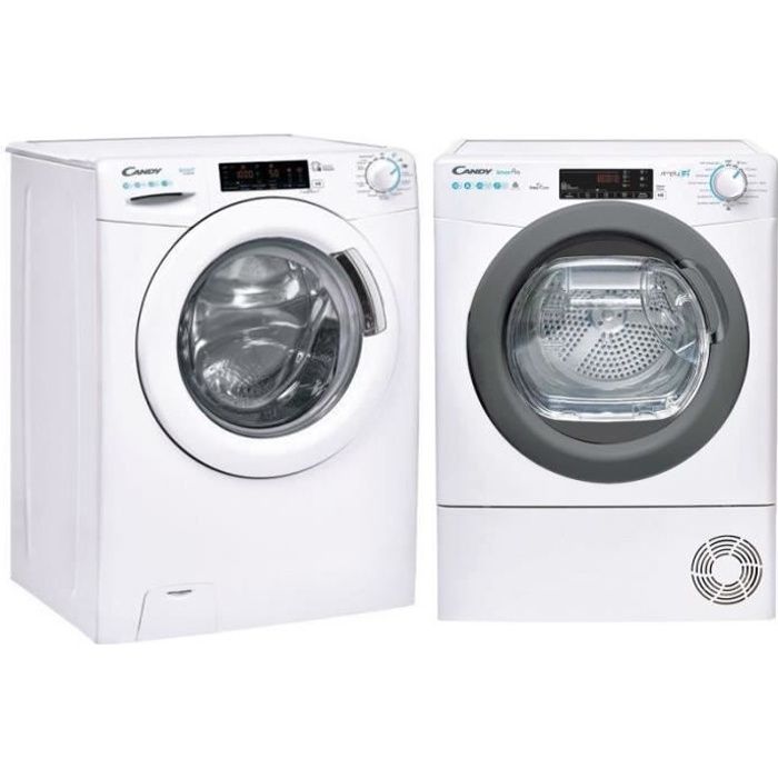 Pack CANDY Lave Linge Frontal 10kg 1400trs/min + Sèche-Linge Pompe à Chaleur 10kg 54 Blanc
