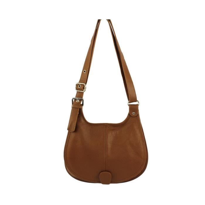Sac bandouliere cuir femme Paolina Italie - Couleur:Camel Fonc&#2013265923