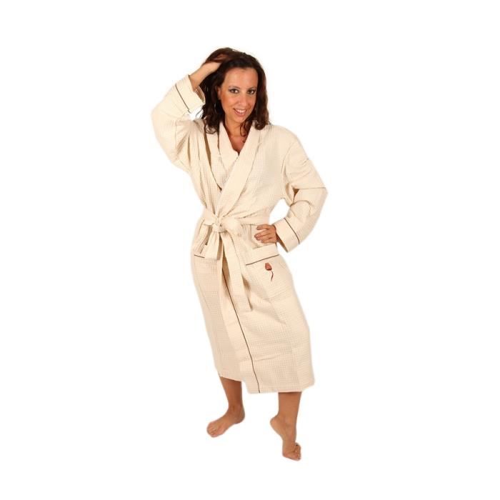 Peignoir femme grande taille en nid d'abeille naturel XS à 8X