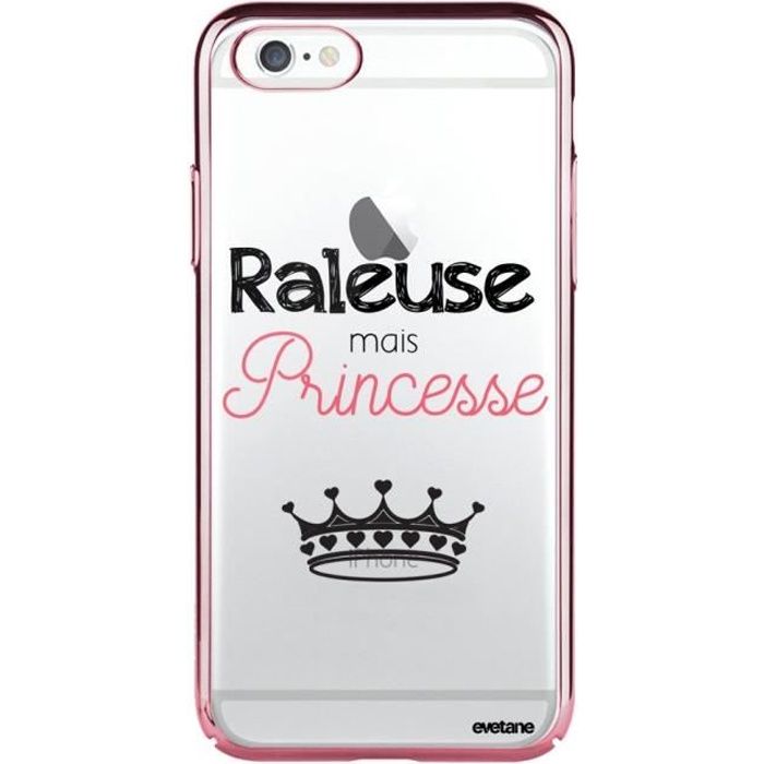 Coque pour iPhone 6 Plus / 6S Plus bumper rose gold Raleuse mais princesse Ecriture Tendance et Design Evetane