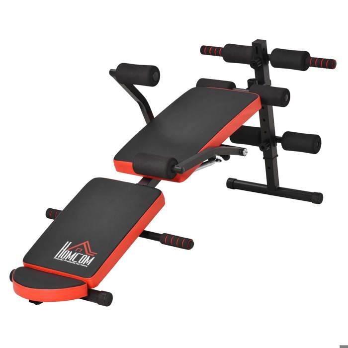 HOMCOM Banc de musculation pliable banc appareil fitness multifonction entraînement complet abdos dos jambes hauteur réglable