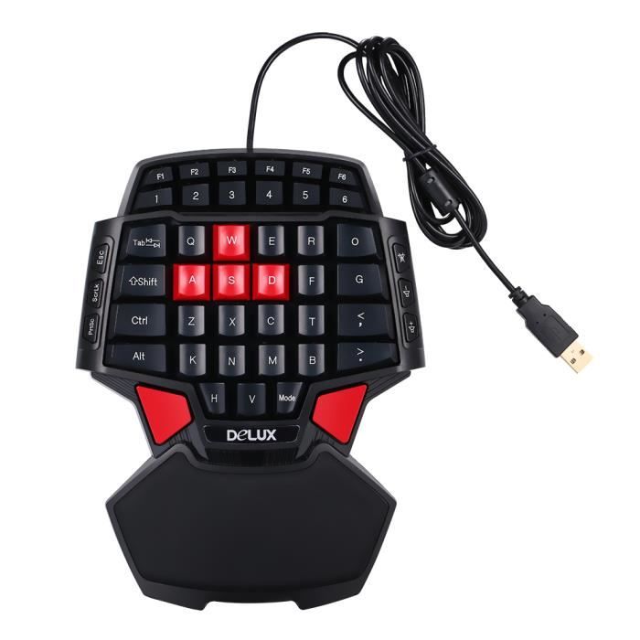 Delux T9 Clavier de jeu USB Filaire Professionnel Clavier Esport à une main 47 Touches avec rétro-éclairage LED à 3 niveaux-30