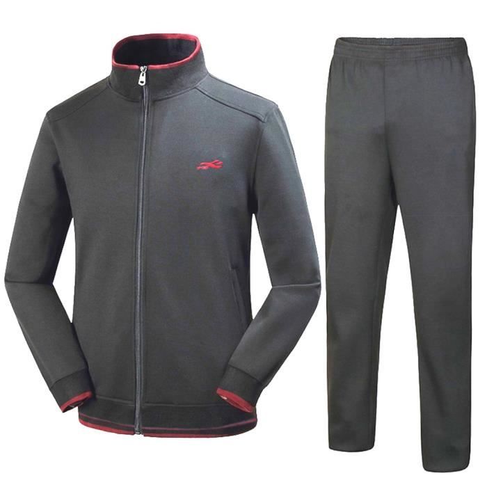 Hommes automne hiver solide sweat hauts pantalons ensembles survêtement de sport Gris