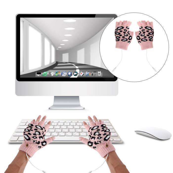 1 paire de gants chauffants USB température réglable hiver mitaine demi-doigt SOUS-GANTS THERMIQUES - GANTS THERMIQUES