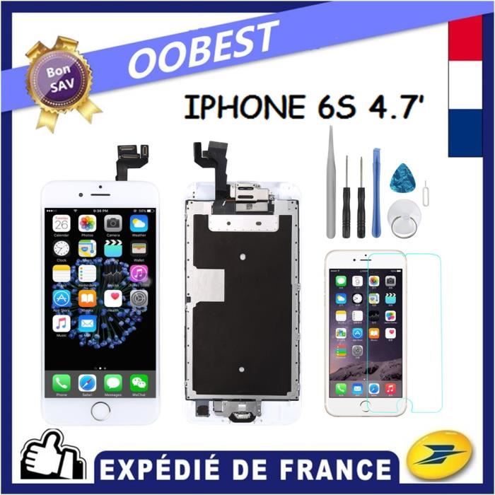 ÉCRAN LCD POUR IPHONE 6S BLANC AVEC HOME CAMERA VITRE TACTILE SUR CHASSIS OUTILS VERRE TREMPE