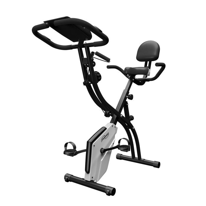 Physionics® Vélo d'Appartement - Pliable, avec Dossier, Écran LCD, 8 Niveaux de Résistance - Vélo d’Exercice, Fitness, Intérieur