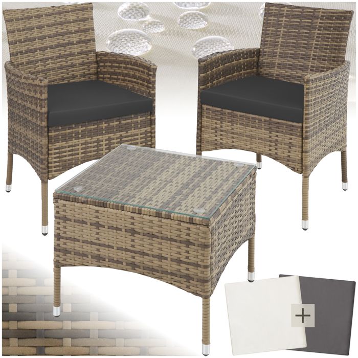 Salon de jardin LUCERNE 2 places avec 2 sets de housses - marron naturel
