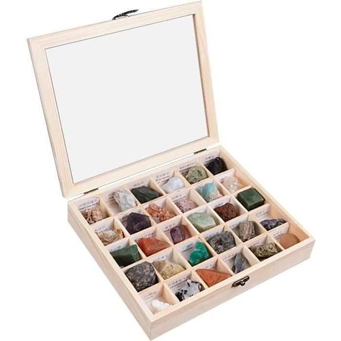 30 Pièces Rock & Mineral Collection avec Coffret Collector/Vitrine Débutant , enfants de Pierre Gemme Kit, SOUCHES Géologie