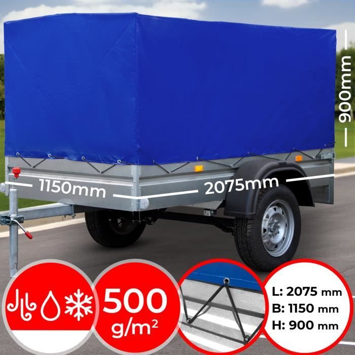 Bâche remorque, housse de remorque- 2075x 1150x 900mm, PVC- bâche etanche, protection de remorque impermeable et indechirable