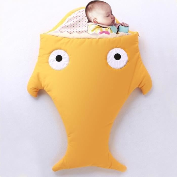 Sac de couchage bébé Style requin mignon Vêtements 1-1,5 ans Taille: 105yard jaune
