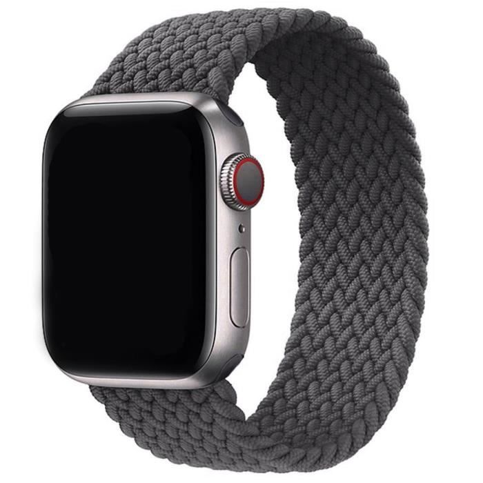 Bracelet pour Apple Watch 38mm-40mm-41mm Series 8 SE 7 6 5 4 3 2 1 - Boucle Unique Tressé Gris Foncé - Taille S