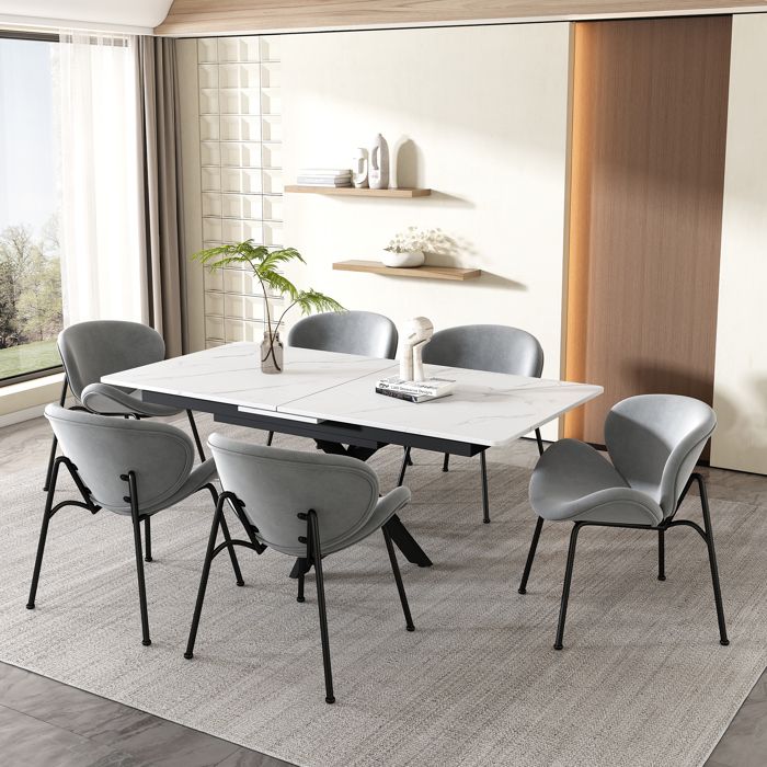 Ensemble de 6 chaises de salle à manger en velours,chaise longue de luxe pour salon,métal noir et gris