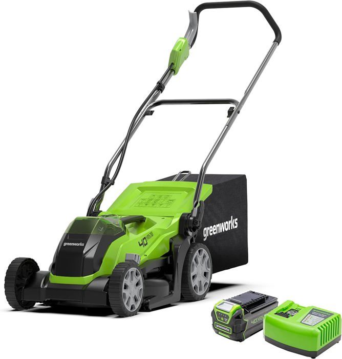 Tondeuse à Gazon Sans Fil Greenworks 40V - 35cm, Sac 40L - 2 Batteries 2Ah Incluses - Garantie 3 Ans