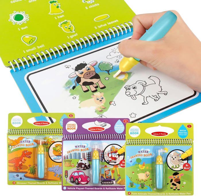 Magic Book Enfants Livre de Peinture à L'eau Enfants Jeux Enfants 3 4 5 Ans Réutilisable Livre de Coloriage Livre Magique à Colorier Eau Livre 1PCS avec 4 Inserts - Ferme