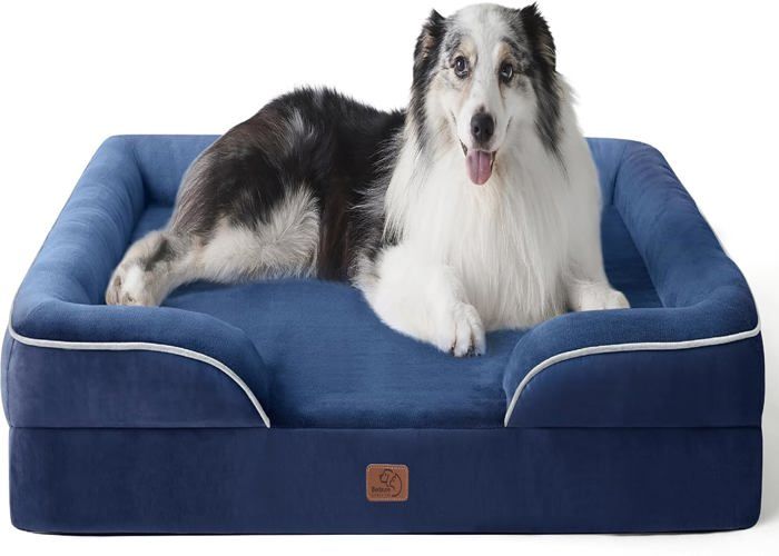 Comparer les prix de Panier Chien Grande Taille-Canapé Orthopedique Et Dehoussable,Lit Lavable,Anti-Dérapant Et Ultra Doux,106X80X16Cm,Bleu Marine