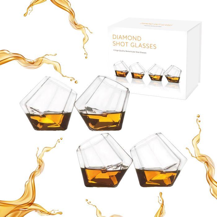 Verre à digestif - Mad Monkey - Diamant Shot - Set de 4 - Verre borosilicate - Résistant à la chaleur