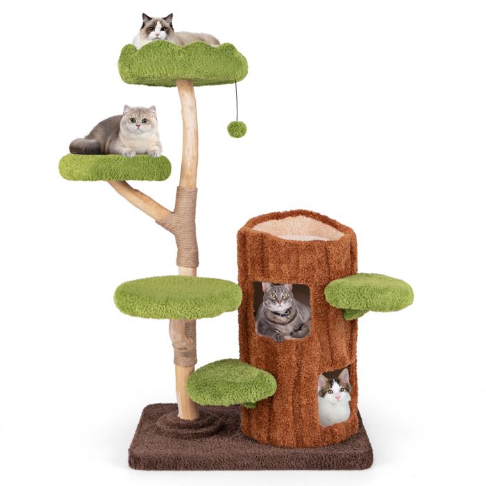 Comparer les prix de GOPLUS Arbre à Chat Multi-Niveau 141 CM, avec Niche & Plateformes, Tour d'Escalade pour Chats avec Griffoir, Balle Suspendue