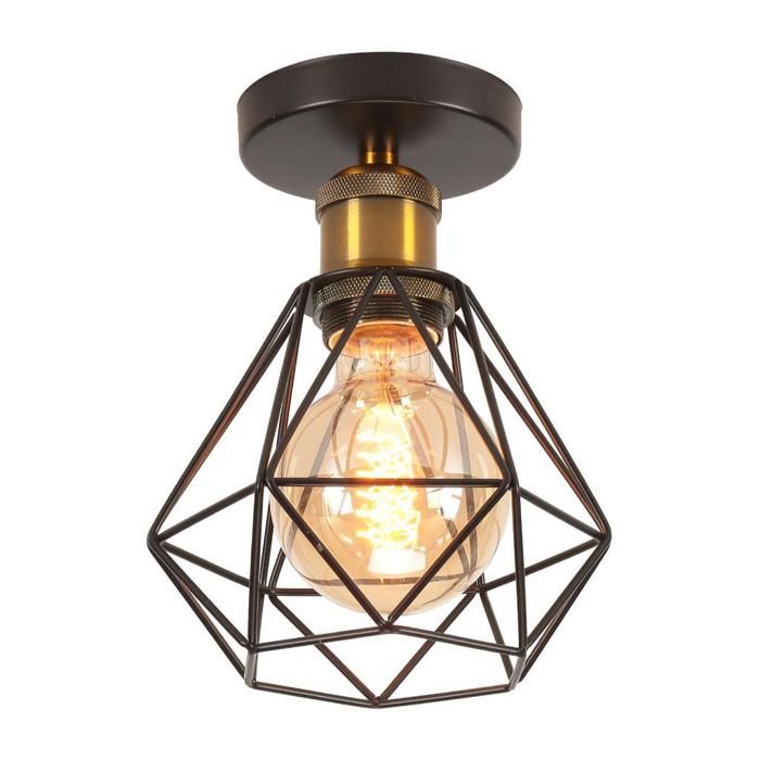 WOTTES Plafonnier Industriel Métal Luminaire Cage E27 Mini Lampe de Plafond Vintage pour Couloir Entrée - 1pcs Noir Ø13*13cm