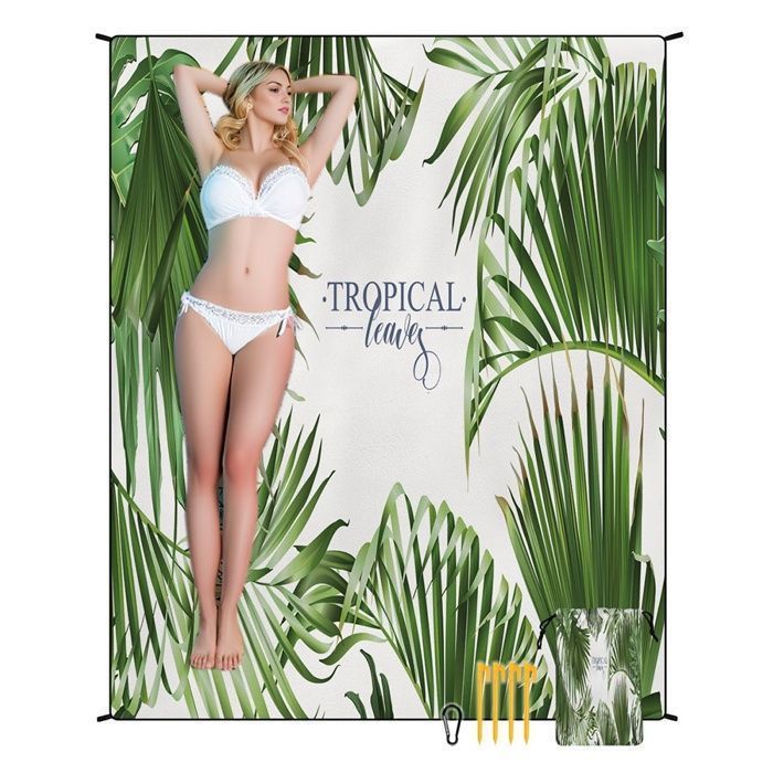 Tapis De Plage Imperméable 120x150cm Avec 4 Piquets - Couverture Pique-Nique Portable Léger Pour Camping Et Voyage