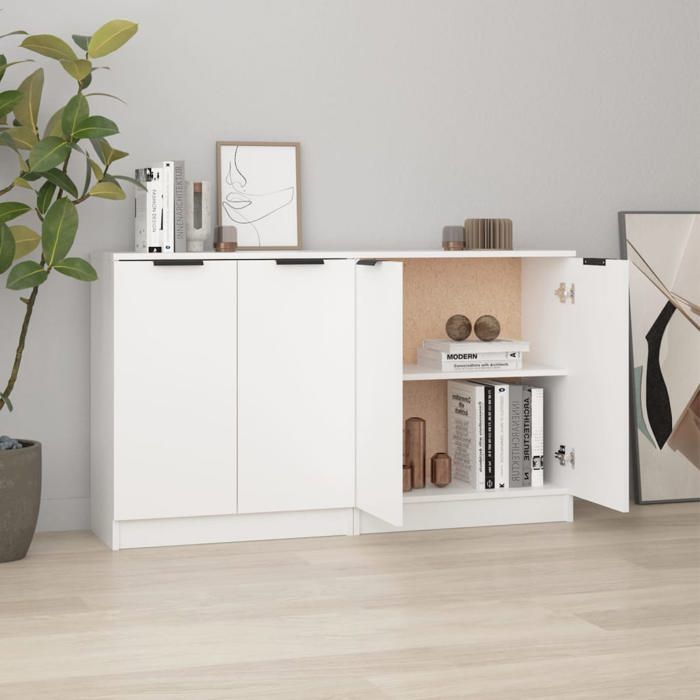 Bahut de SalonArmoire de CuisineLot de 2 Buffets pour Salle à Manger blanc 60x30x70 cm bois dingénierie BONNIE B78538249