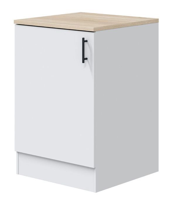 Meuble bas de cuisine avec plan de travail 1 porte coloris blanc brillant /chêne canadien Meuble bas de cuisine avec plan de travail 1 porte coloris blanc brillant /chêne canadien