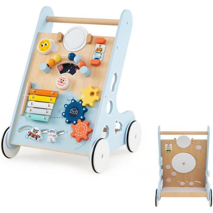 COSTWAY 9 En 1 Chariot De Arche En Bois Avec Boîte De Rangeent, Archeur D'Apprentissage Bébé