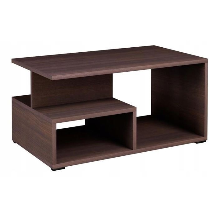 Table Basse PRIMA Wengé - Table de salon avec 2 étagères - 90x51x45 cm