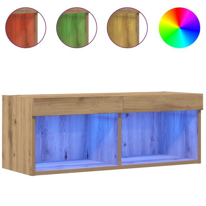 XINWO Meuble TV，Armoire TV Banc TV - avec LED - Artisan Chêne 80x30x30 cm @992