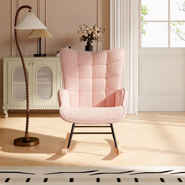Fauteuil à bascule - Velours Teddy - Housse amovible - Structure bois & métal - 150 kg