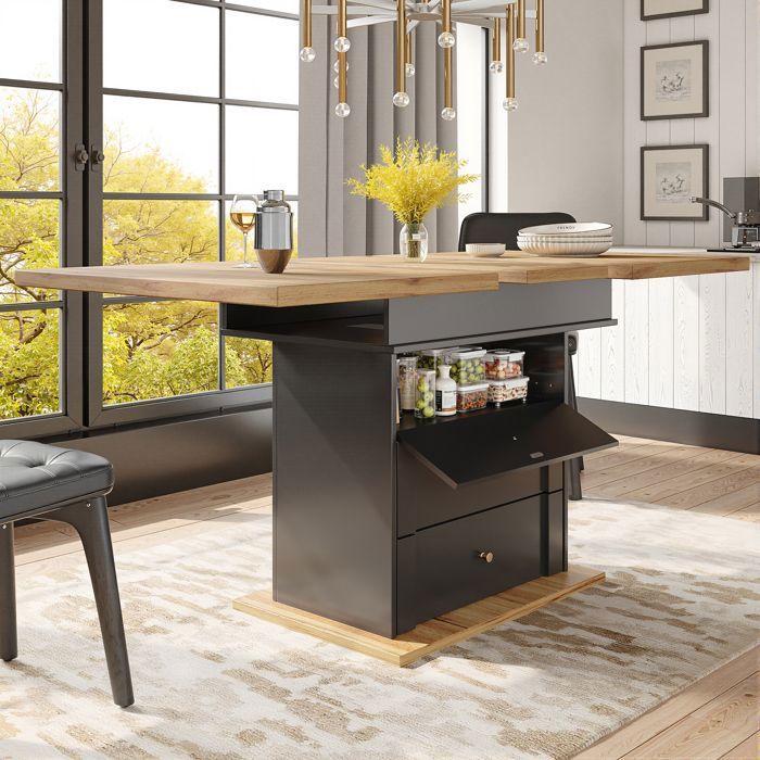 Table à Manger Extensible pour 4-6 Personnes Table de Salle à Manger Moderne avec Rangement Table de Cuisine Pliante110-140×80cm