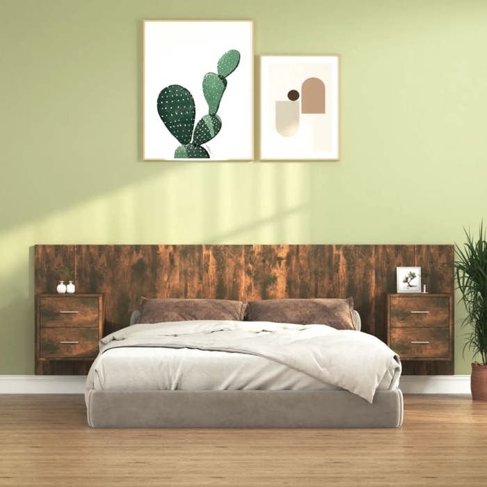 Tête de lit avec armoires - vidaXL - Chêne fumé - Bois dingénierie - 160x1 5x80 cm - Tables de chevet flottantes Tête de lit avec armoires - vidaXL - Chêne fumé - Bois dingénierie - 160x1 5x80 cm - Tables de chevet flottantes