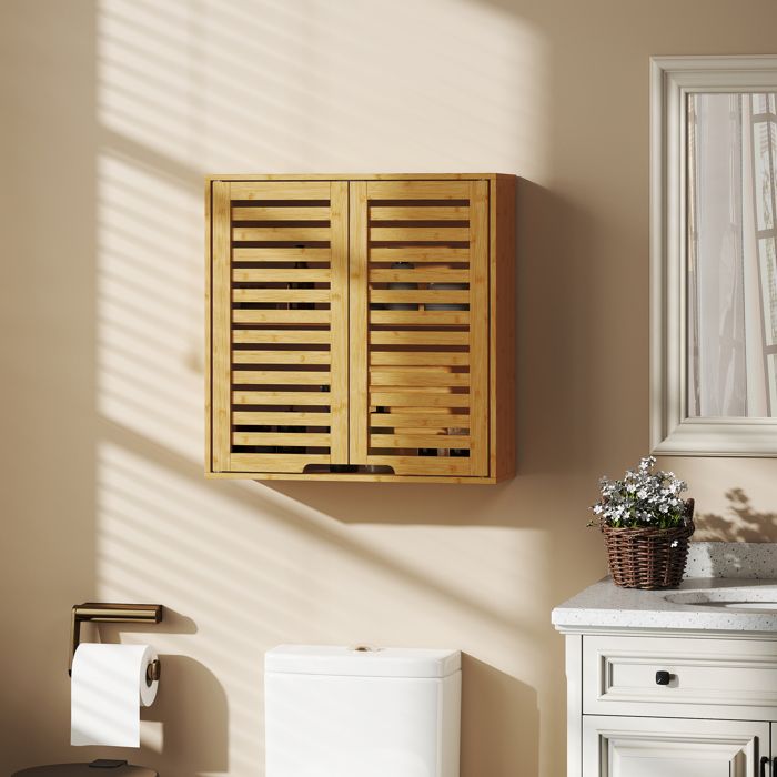 Armoire murale de salle de bain meuble de rangement avec étagère réglable en bambou 60 x 20 x 60 cm effet bois naturel