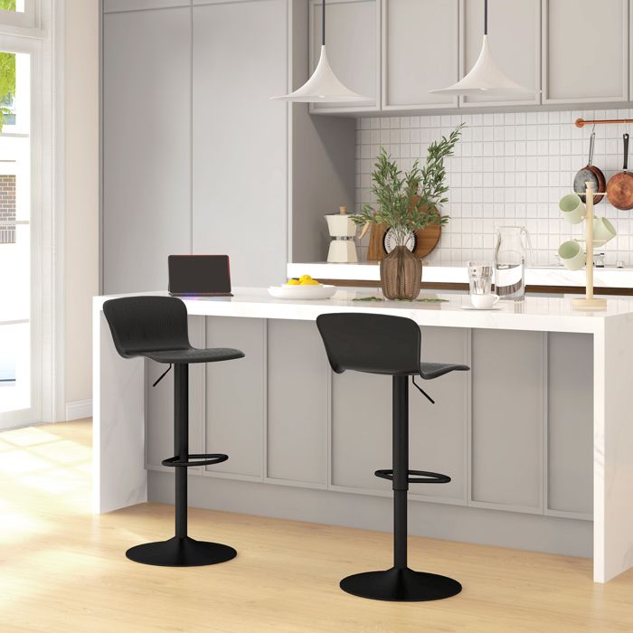 Lot de 2 tabourets de bar chaises de bar réglable en hauteur dossier et repose-pieds 38 5x40x76 5-97 5cm noir