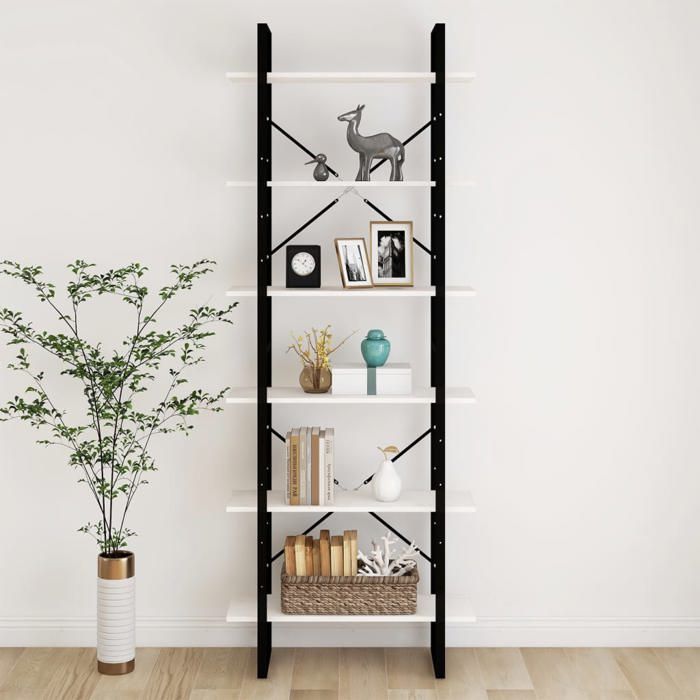 SALE dhiver Bibliothèque moderne Jills Armoire haute Blanc 80x30x210 cm Bois de pin solide BB113