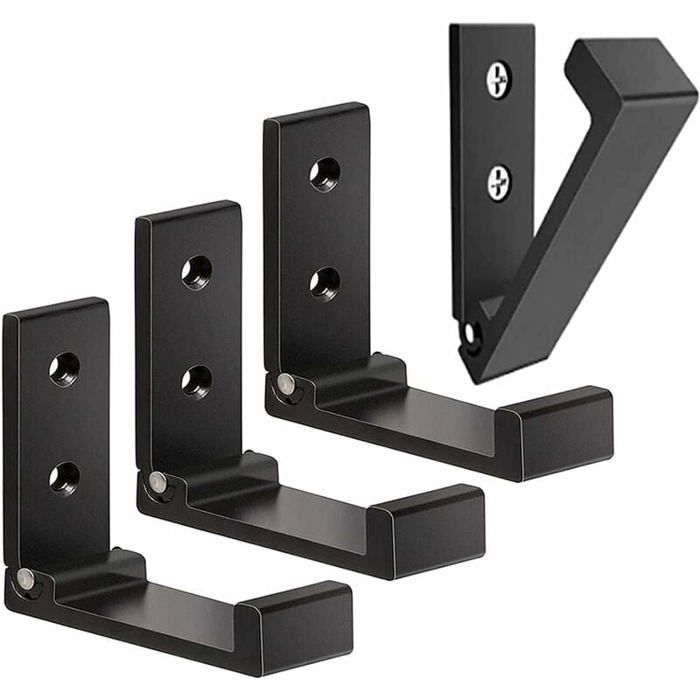 Crochet mural pliable - PZCC - Lot de 4 - Noir - Aluminium - Pliable à 90°