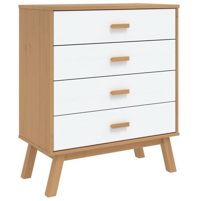 Commode en bois de pin - GKO - Blanc et marron - Bois de pin massif - 76 5x39x90 cm - 4 tiroirs - Gamme OLDEN