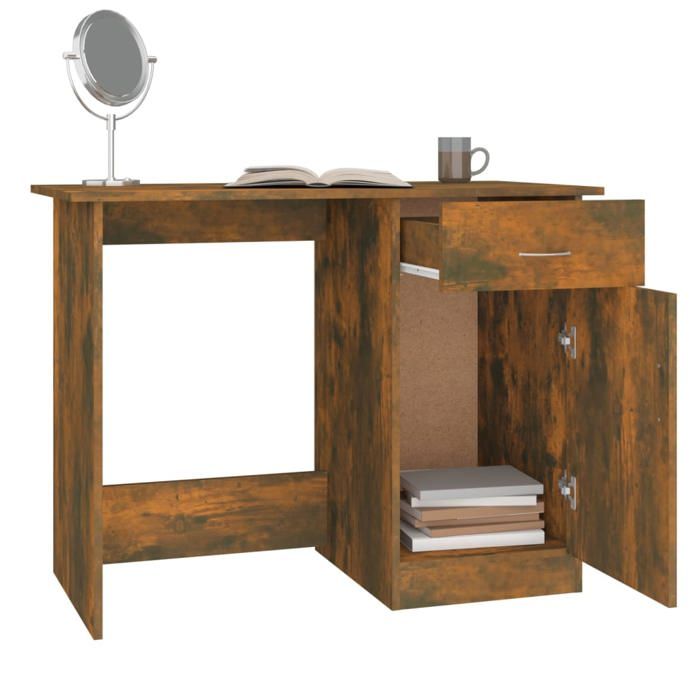 Bureau BURKE Brun Table à écrire - 1 PERSONNE - Chêne fumé 100x50x76 cm - Bois dingénierie BB463