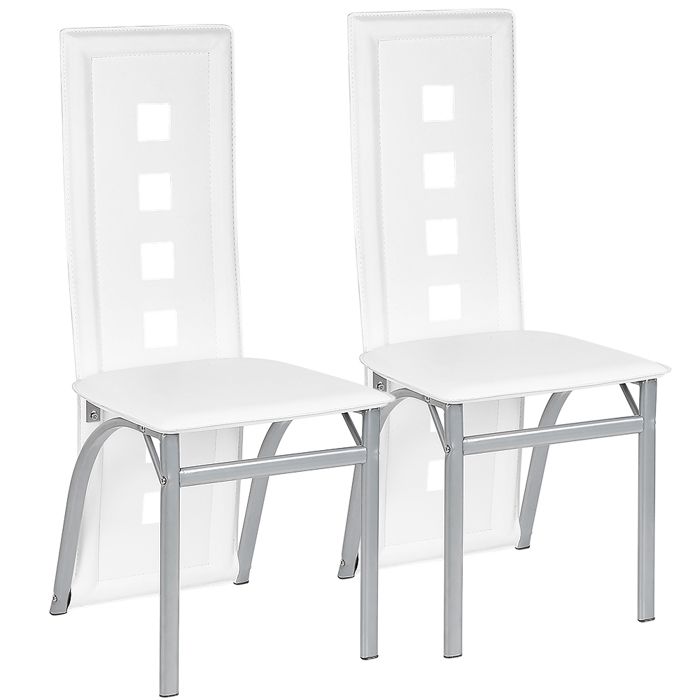 Chaise de Salle à Manger en Cuir PVC - Lot de 2 - Dossier Haut Siège Large - Style élégantes - Blanc