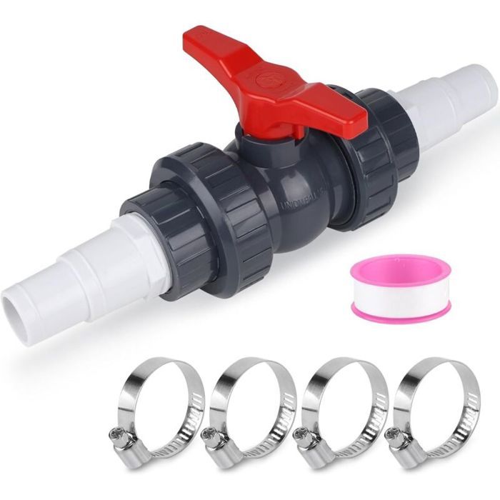 Vanne Piscine avec Raccord Tuyau pour Tuyau Piscine 32-38mm Raccord Tuyau darrosage Raccord Piscine Robinet darrêt 1 1/2(50mm)