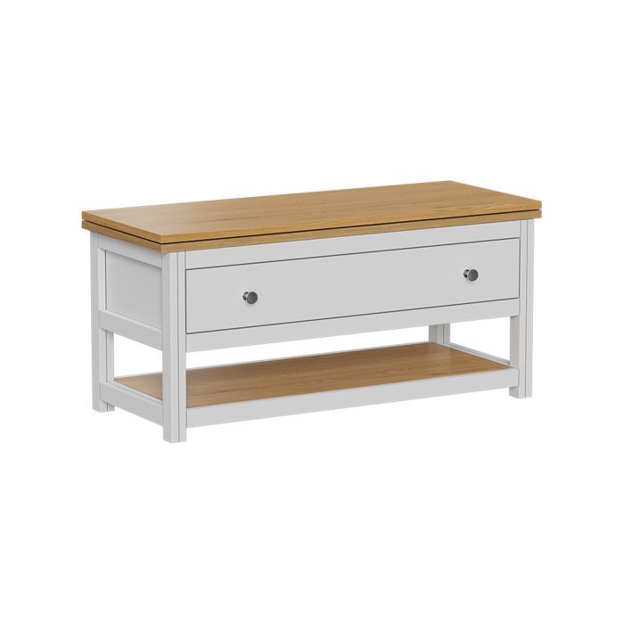 Table basse Vikla 100x40cm avec plateau de table rabattable Blanc/Chêne Vicco 56369