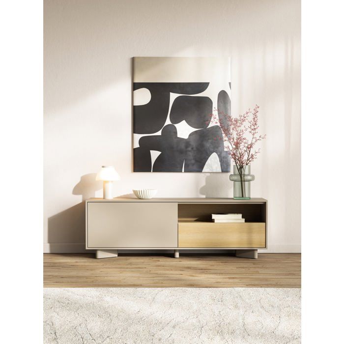 SELSEY  - Meuble Tv Distria - 140 Cm - Gris Cachemire / Effet Ch&ecirc;ne